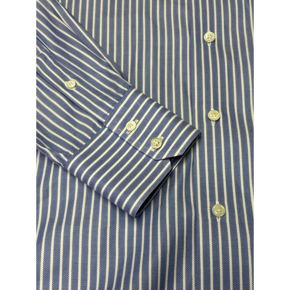 David Donahue Mens Trim Fit Dress Shirt Blue White Stripe 16 34/35 Cotton - Picture 3 of 9